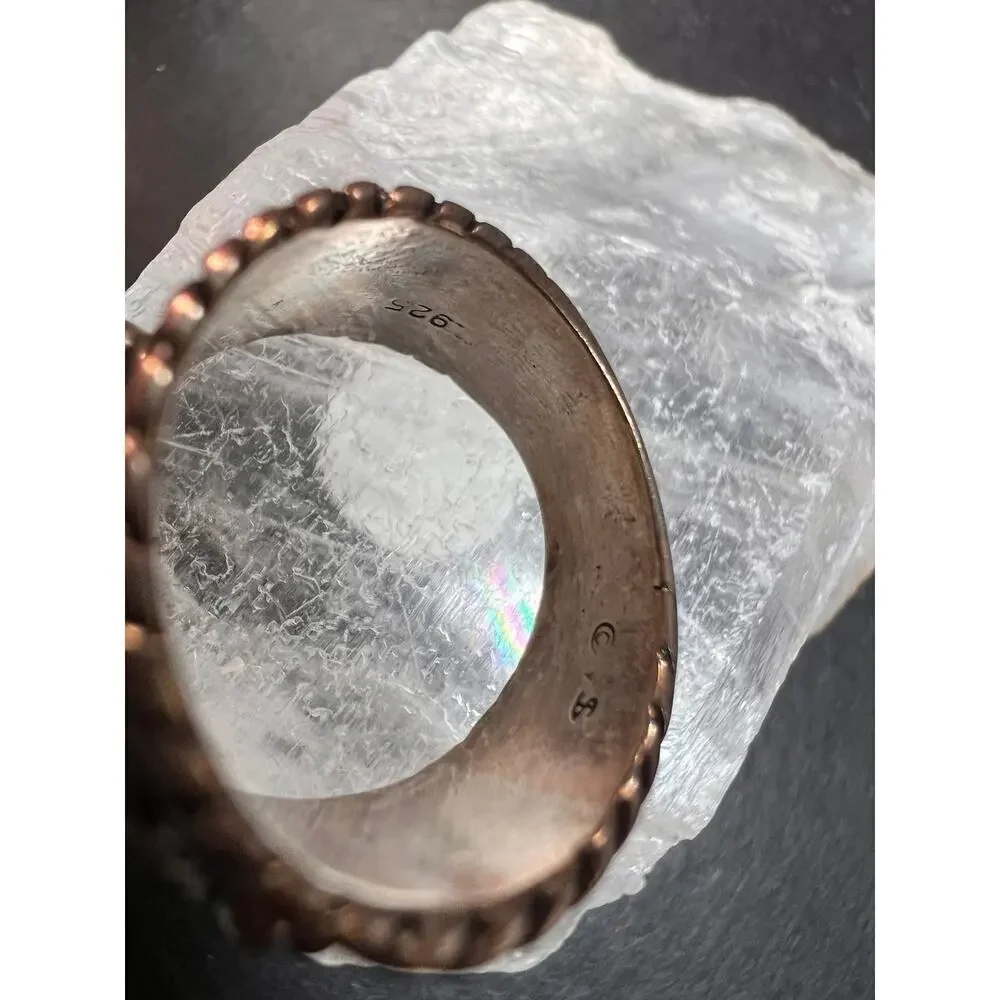 Vintage Sterling Silver Size 6 Ring | Artisan Style Green Cabochon Band